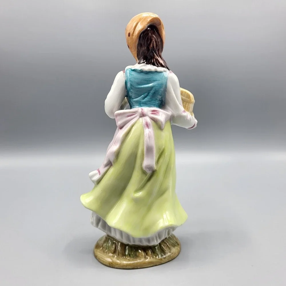 Vintage Porcelain Figurine Peasant Girl with Bird Cage 8